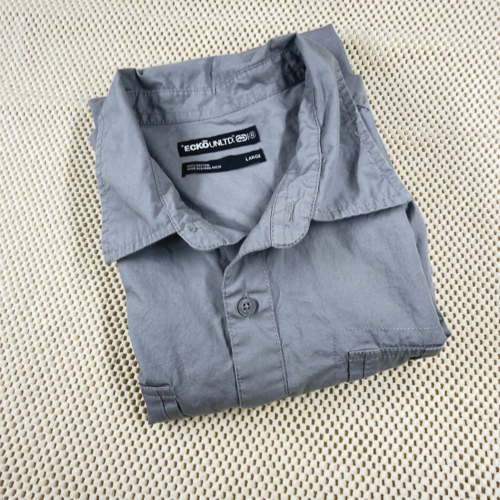 Ecko Unltd. Mens Solid Gray LS Button Up‎ Shirt Size XL